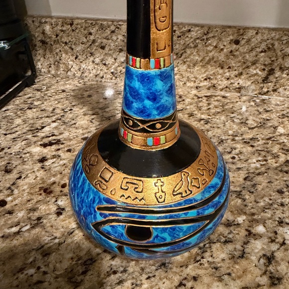Elegant Blue and Gold Egyptian Decorative Vase - Picture 4 of 8